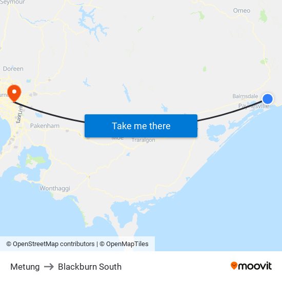 Metung to Blackburn South map