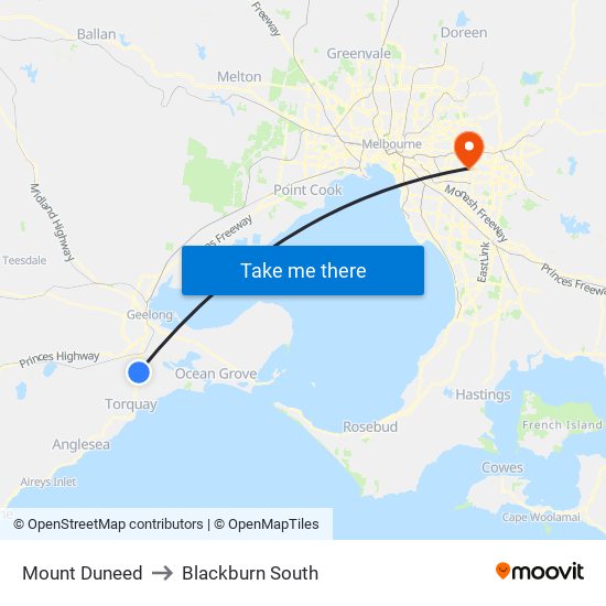 Mount Duneed to Blackburn South map