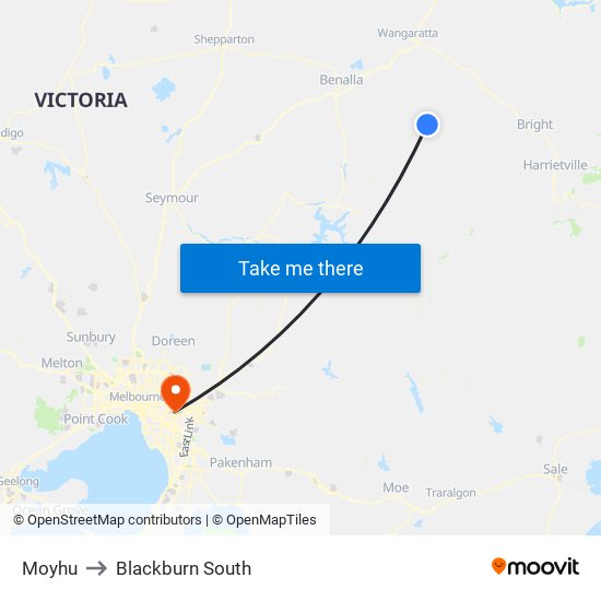 Moyhu to Blackburn South map