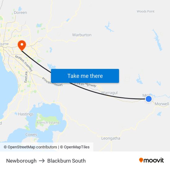 Newborough to Blackburn South map