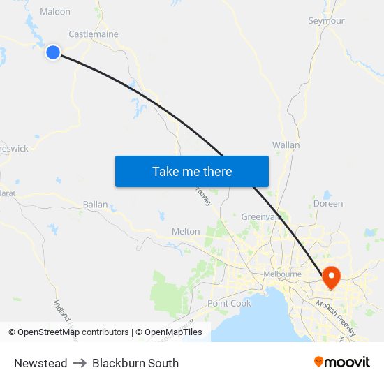 Newstead to Blackburn South map