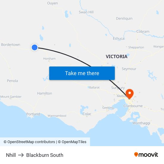 Nhill to Blackburn South map