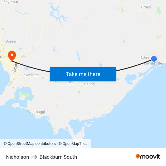 Nicholson to Blackburn South map