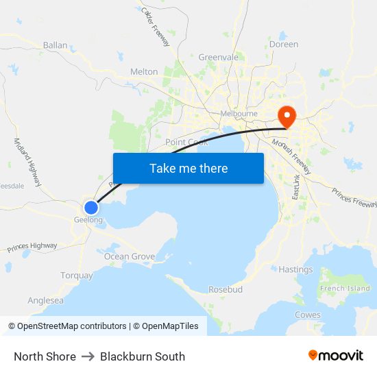 North Shore to Blackburn South map