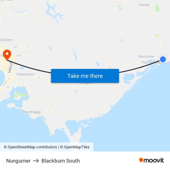 Nungurner to Blackburn South map