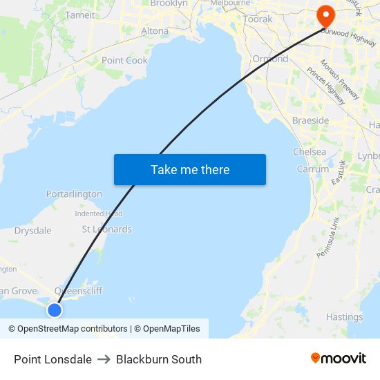 Point Lonsdale to Blackburn South map