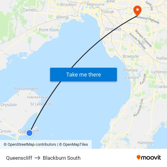 Queenscliff to Blackburn South map