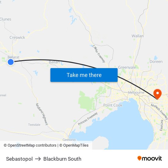 Sebastopol to Blackburn South map