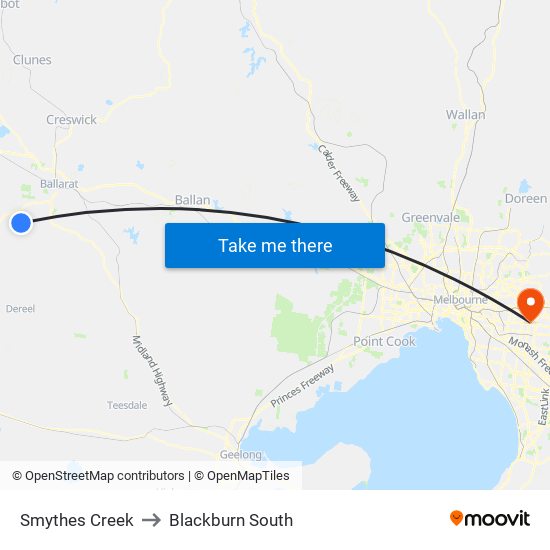 Smythes Creek to Blackburn South map