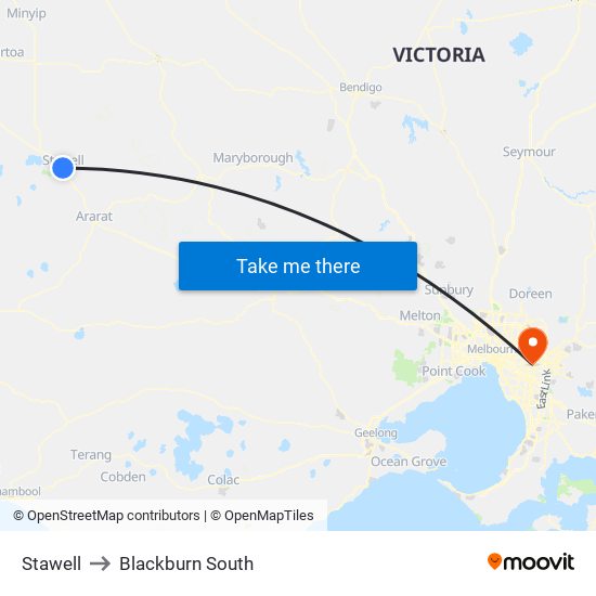 Stawell to Blackburn South map