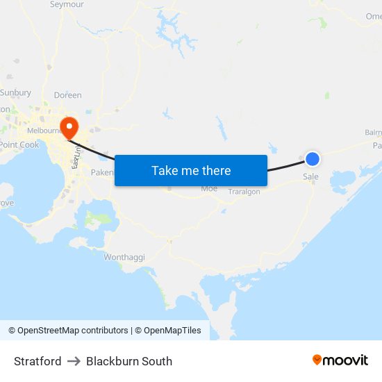 Stratford to Blackburn South map