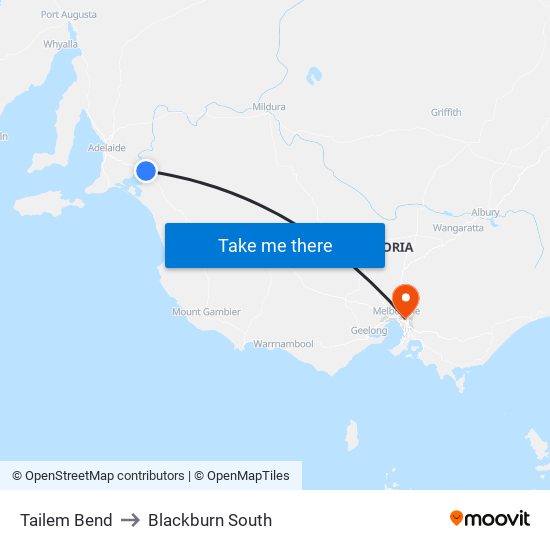 Tailem Bend to Blackburn South map