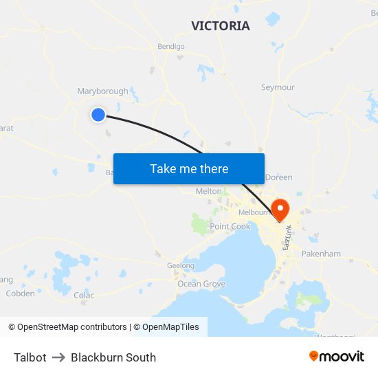 Talbot to Blackburn South map