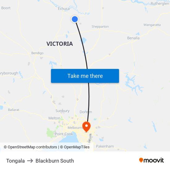 Tongala to Blackburn South map