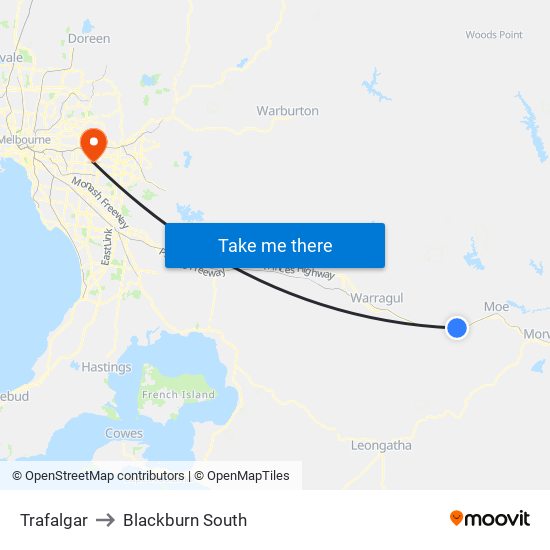 Trafalgar to Blackburn South map