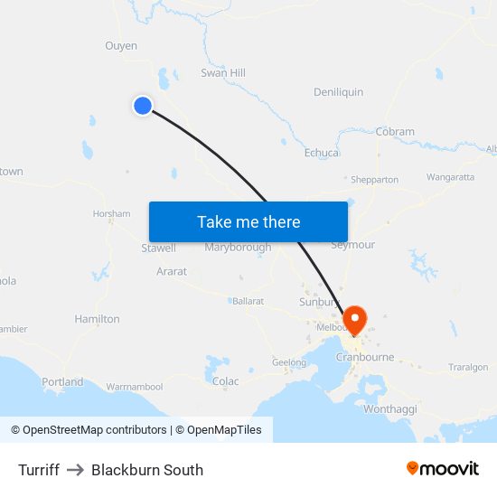 Turriff to Blackburn South map