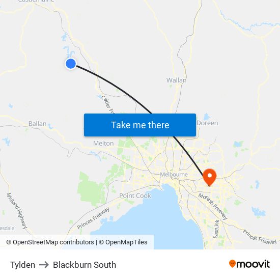 Tylden to Blackburn South map