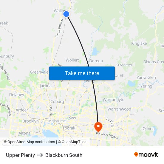 Upper Plenty to Blackburn South map