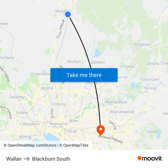 Wallan to Blackburn South map