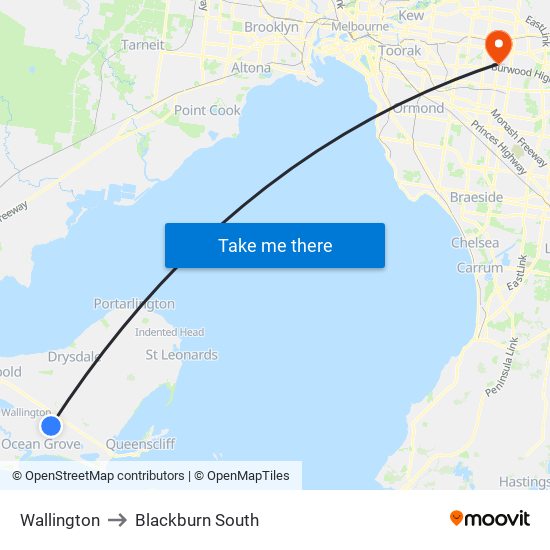 Wallington to Blackburn South map