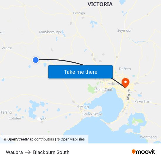 Waubra to Blackburn South map