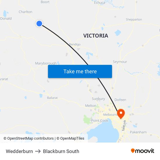 Wedderburn to Blackburn South map