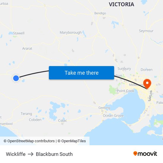 Wickliffe to Blackburn South map