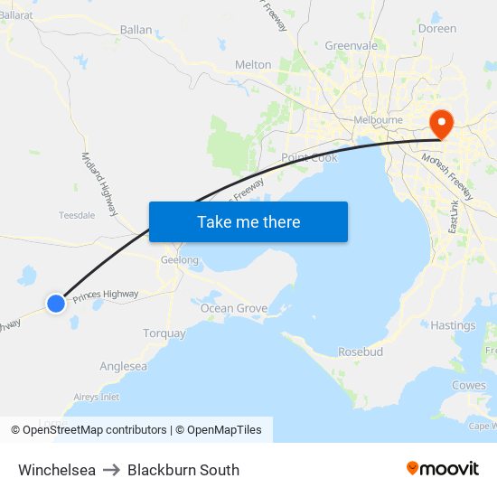 Winchelsea to Blackburn South map