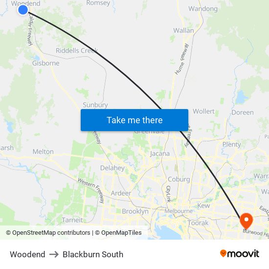 Woodend to Blackburn South map