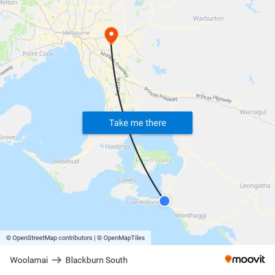 Woolamai to Blackburn South map