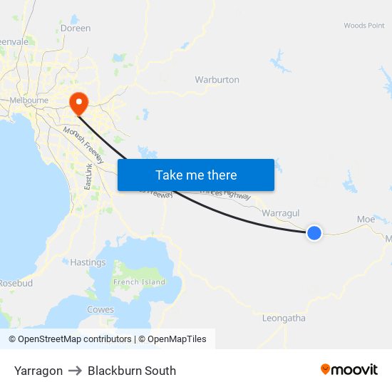 Yarragon to Blackburn South map