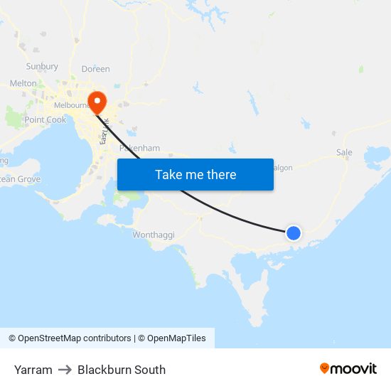 Yarram to Blackburn South map