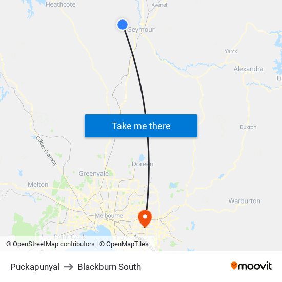 Puckapunyal to Blackburn South map