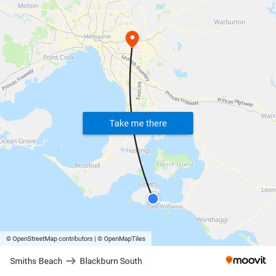 Smiths Beach to Blackburn South map