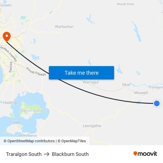 Traralgon South to Blackburn South map
