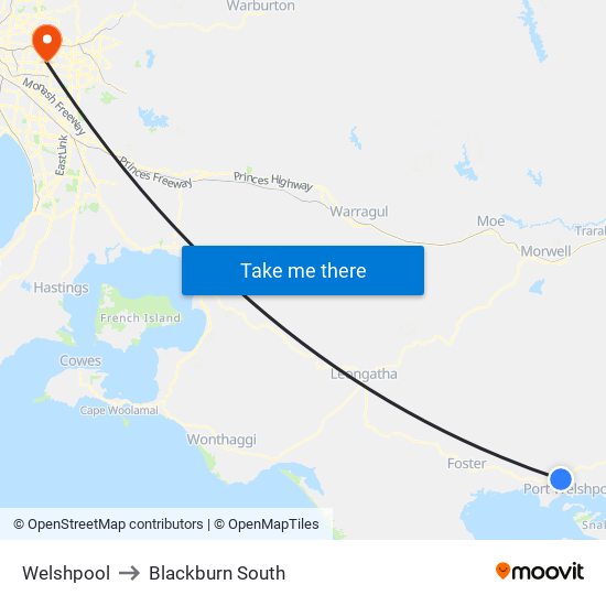 Welshpool to Blackburn South map