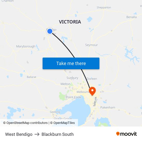 West Bendigo to Blackburn South map