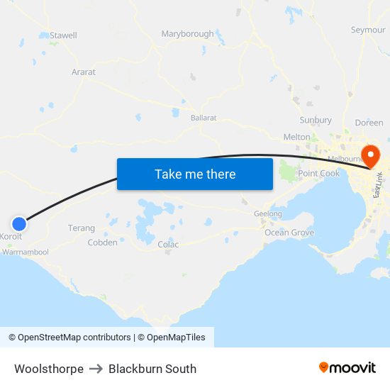 Woolsthorpe to Blackburn South map