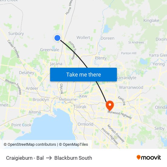 Craigieburn - Bal to Blackburn South map