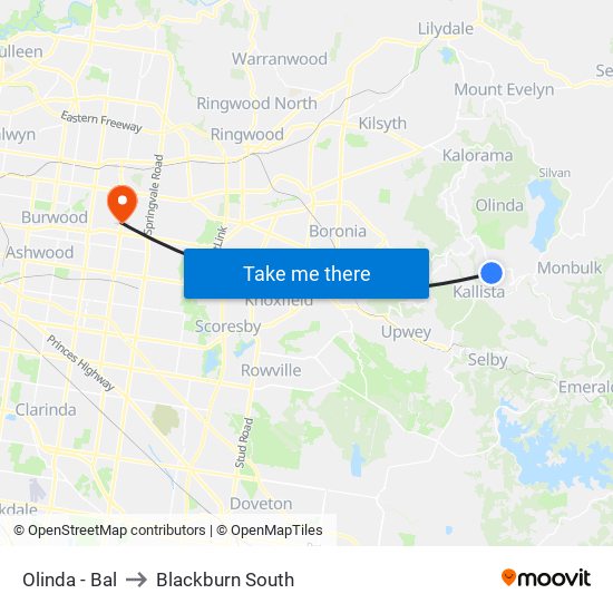 Olinda - Bal to Blackburn South map