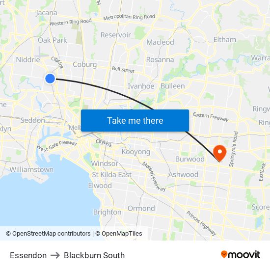 Essendon to Blackburn South map