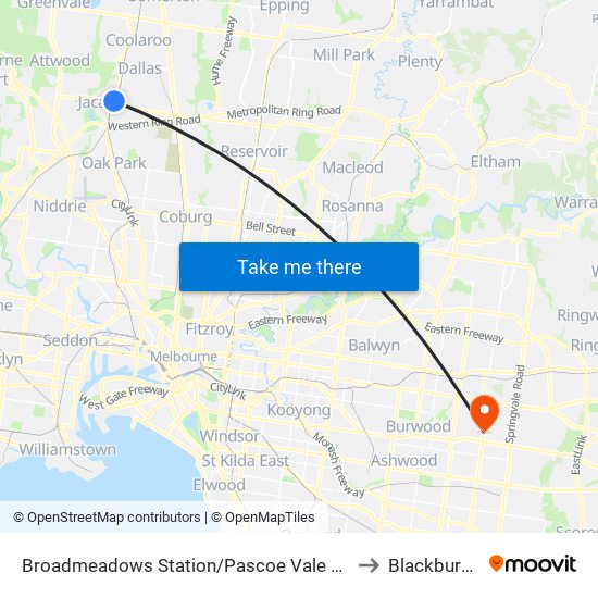 Broadmeadows Station/Pascoe Vale Rd (Broadmeadows) to Blackburn South map