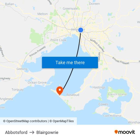 Abbotsford to Blairgowrie map