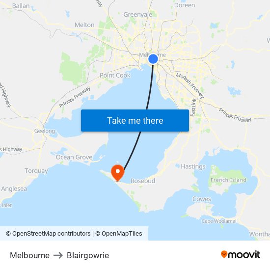 Melbourne to Blairgowrie map
