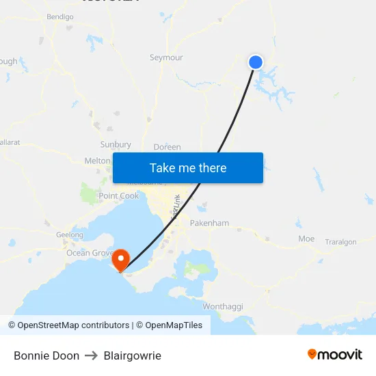 Bonnie Doon to Blairgowrie map