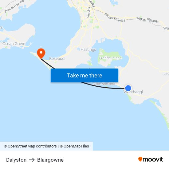 Dalyston to Blairgowrie map