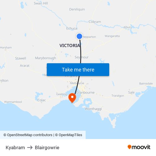 Kyabram to Blairgowrie map