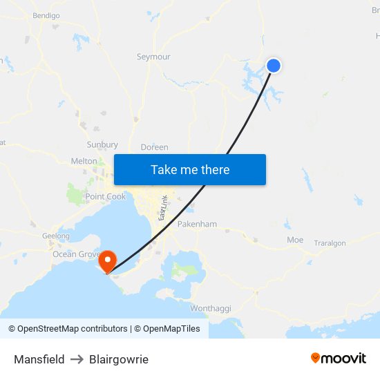 Mansfield to Blairgowrie map