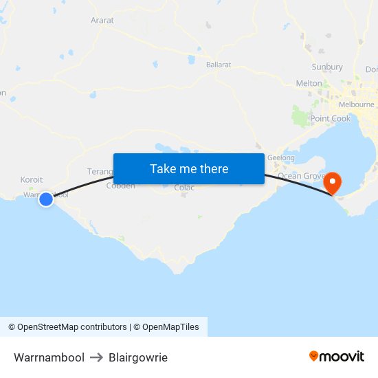 Warrnambool to Blairgowrie map