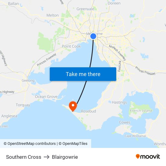 Southern Cross to Blairgowrie map